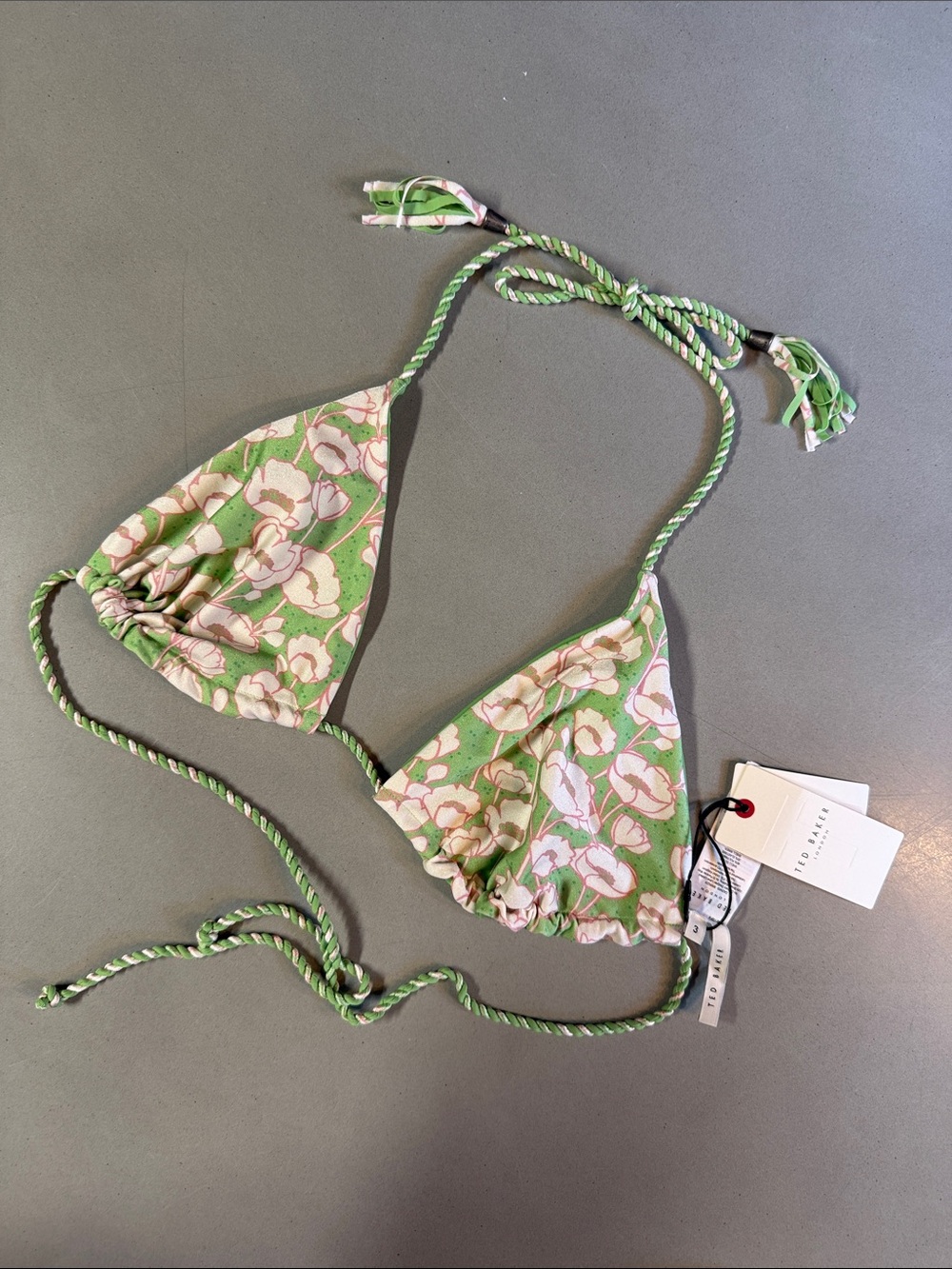 Ted Baker Green and Pink Floral Triangle Bikini Top